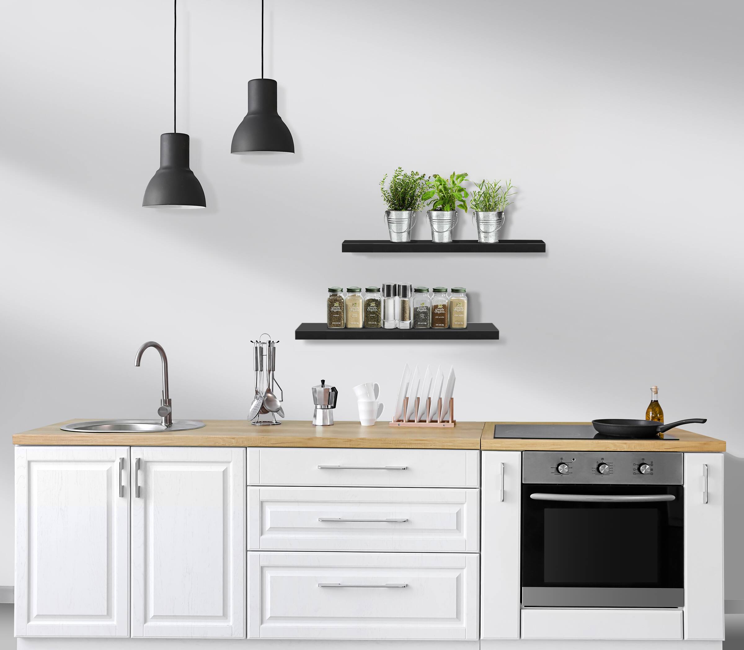 Alt View 4. Sorbus - Set of 3 (24"x9") Sorbus Floating Shelves with Invisible Brackets - for Bedroom, Kitchen Decor, Bathroom Shelves - Black.