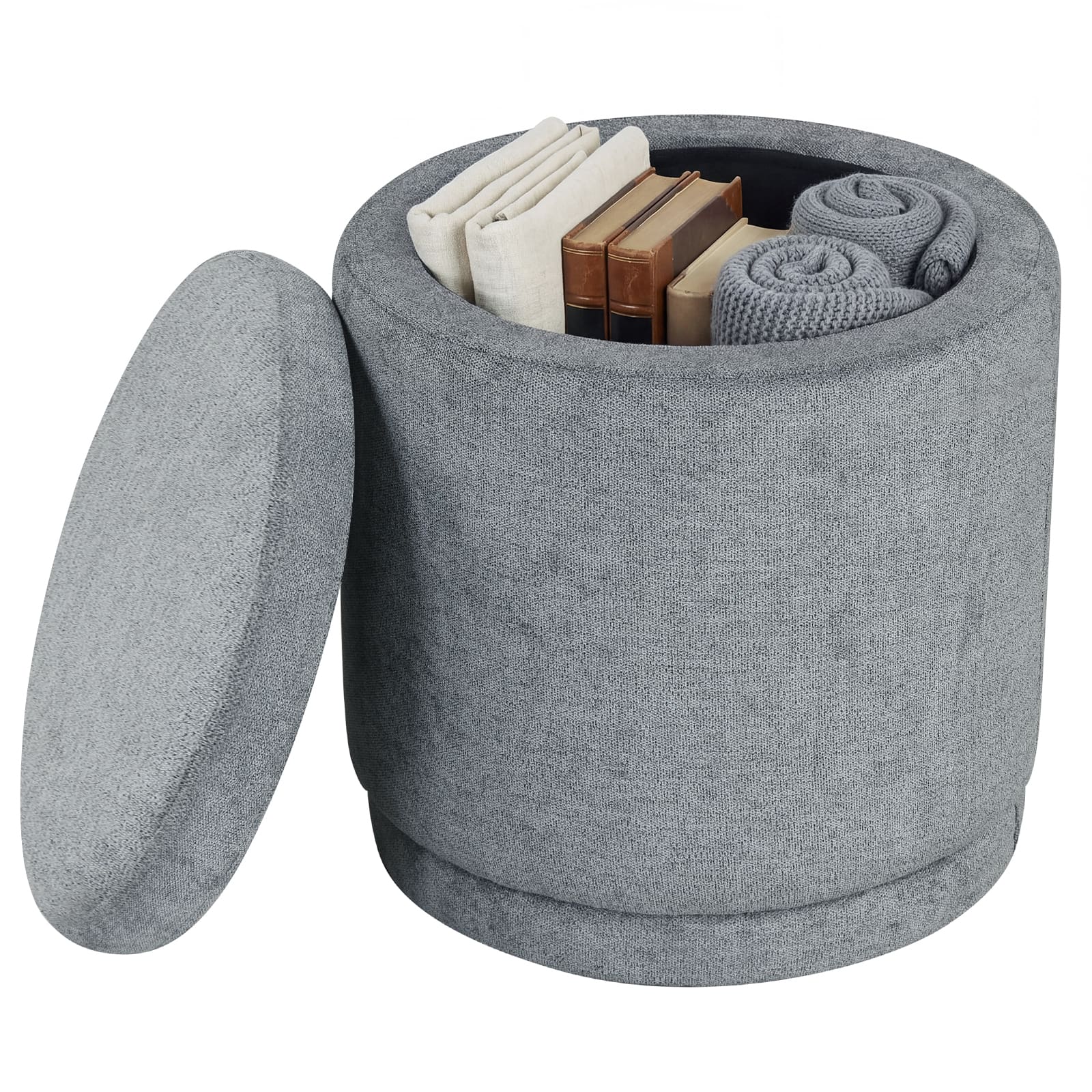 Costway - Round Storage Ottoman Foot Rest with Removable Lid 400 LBS Weight Capacity for Home - Gray