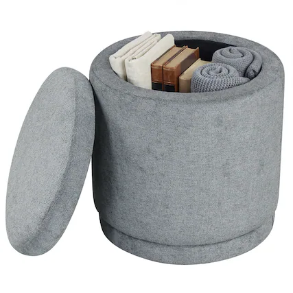Front. Costway - Costway Round Storage Ottoman Foot Rest with Removable Lid 400 LBS Weight Capacity for Home - Gray.
