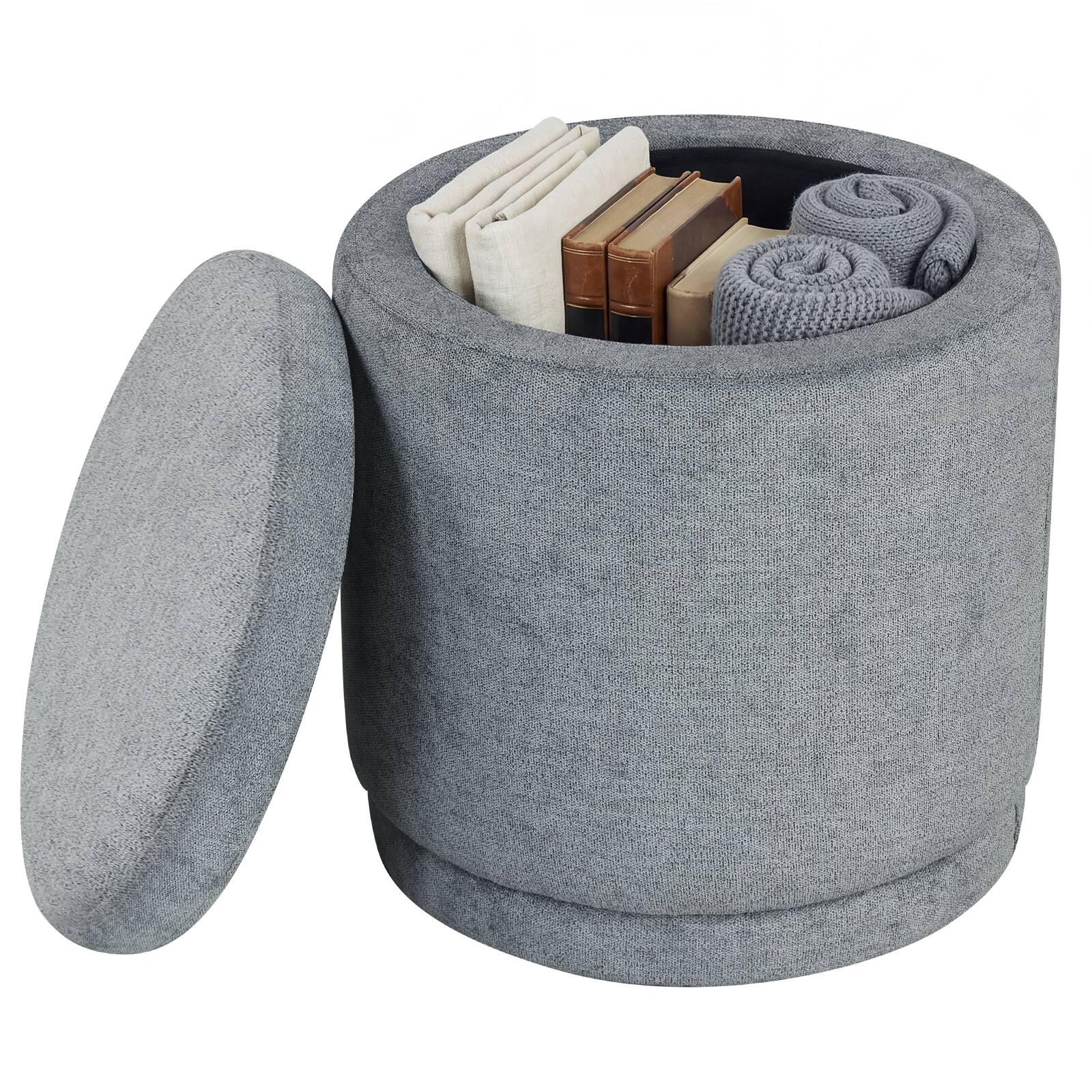 Front. Costway - Costway Round Storage Ottoman Foot Rest with Removable Lid 400 LBS Weight Capacity for Home - Gray.