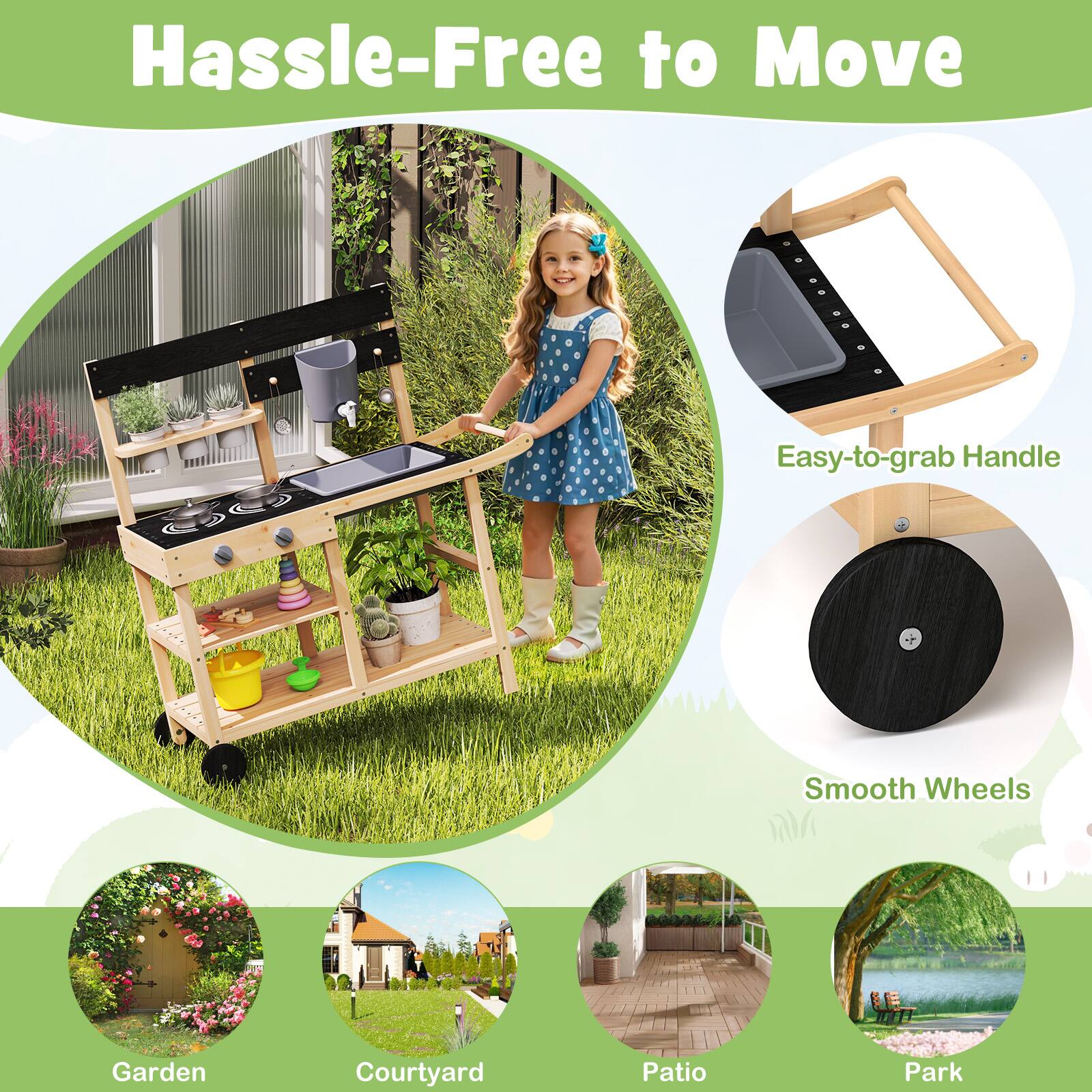 Hassle-Free to Move

Easy-to-grab Handle

Smooth Wheels

Garden

Courtyard

Patio

Park