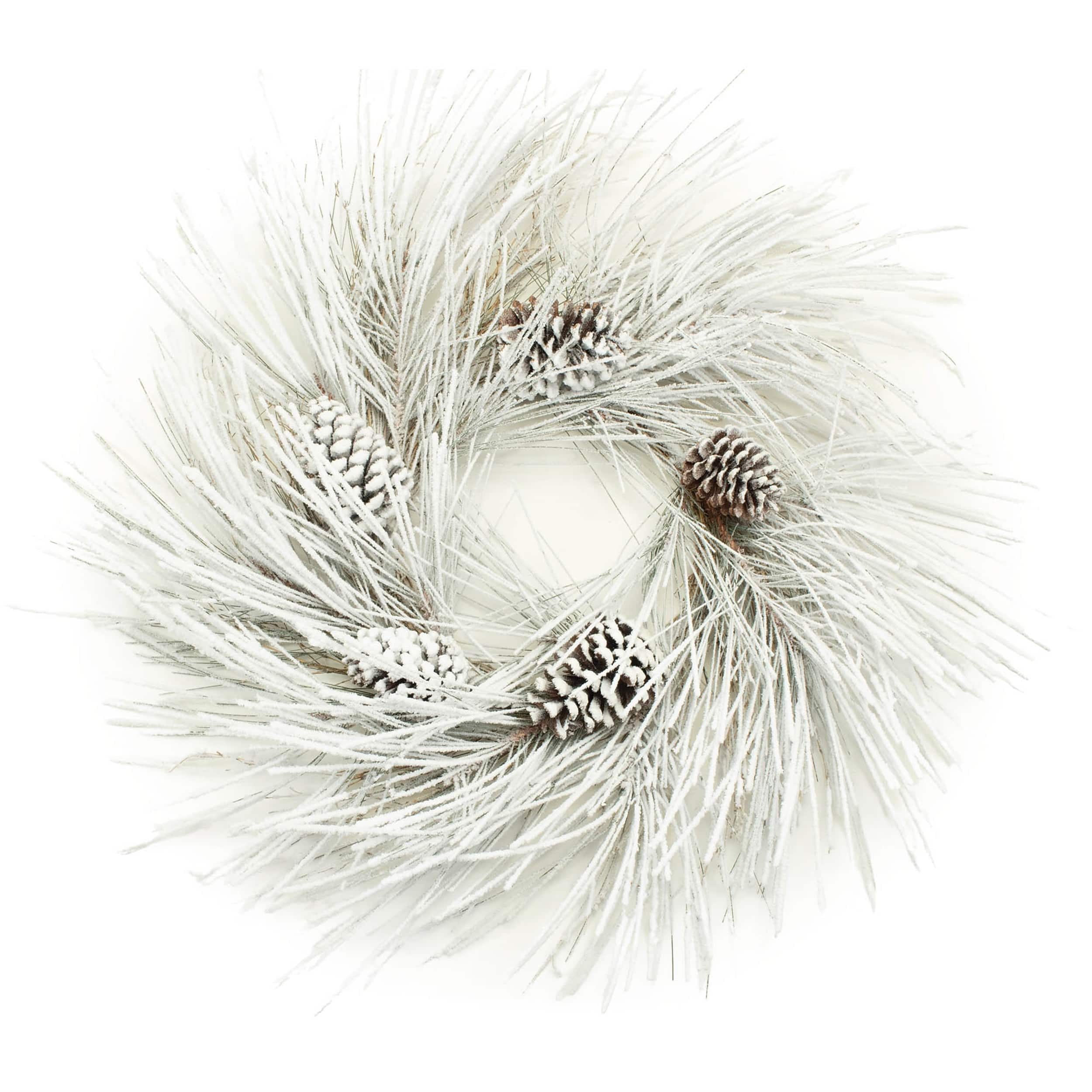 BreeBe - Flocked Long Needle Pine Wreath 28"D - White, Green