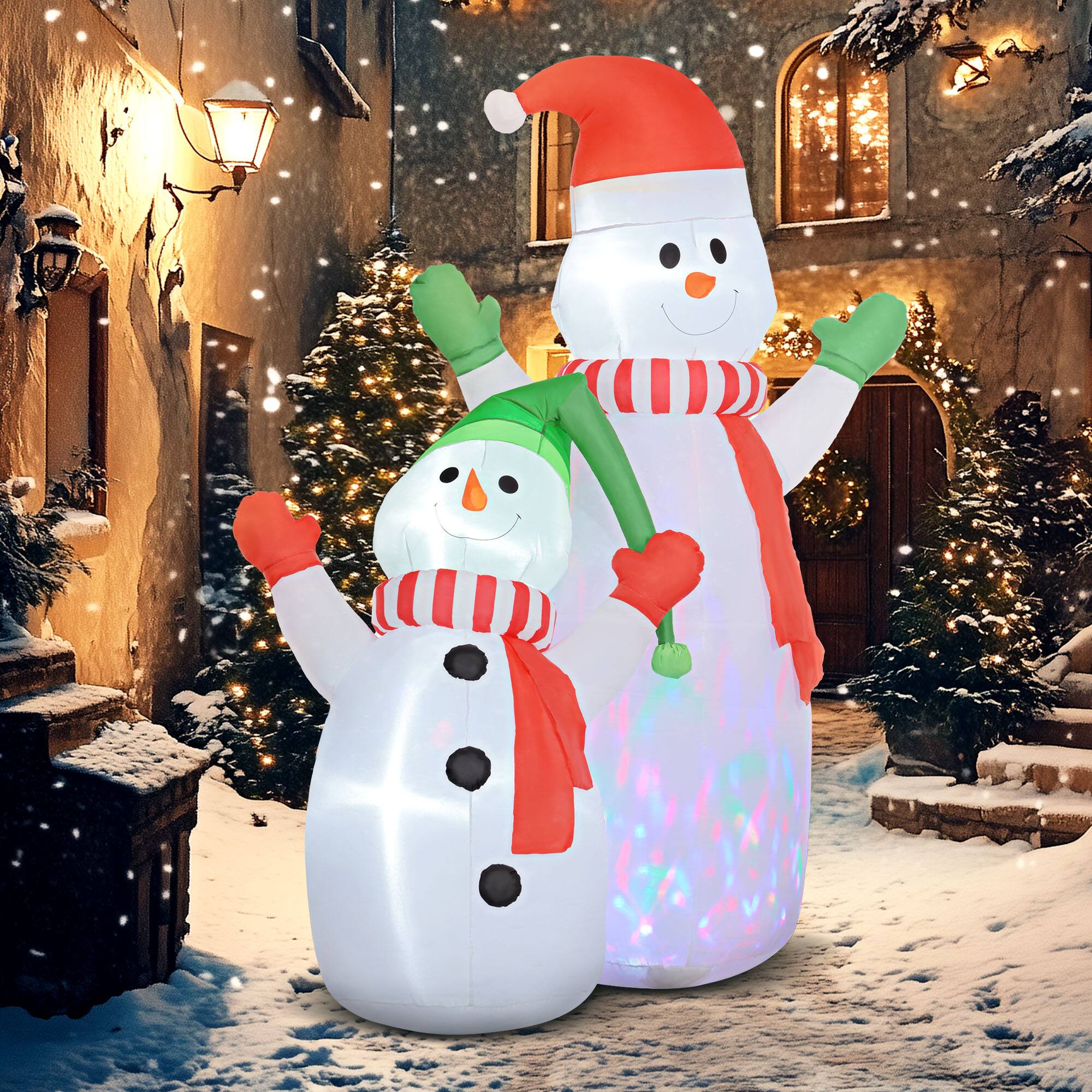 Alt View 1. Outsunny - 8ft Giant Inflatable Snowman, Huge Blow Up Decor with Rotating Colorful LED Light - White.