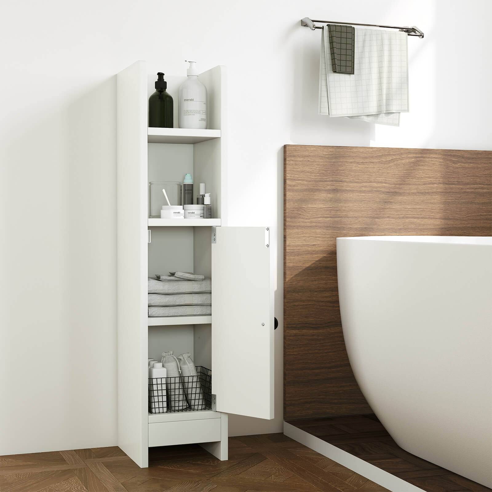 Alt View 1. Costway - Costway Bathroom Storage Cabinet with Adjustable Shelf 1 Door & 2 Open Shelves Living Room - White.