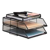 Mind Reader - 2 Tier Paper Tray with Top Supply Compartment, Desktop File Organizer, Metal Mesh - Black