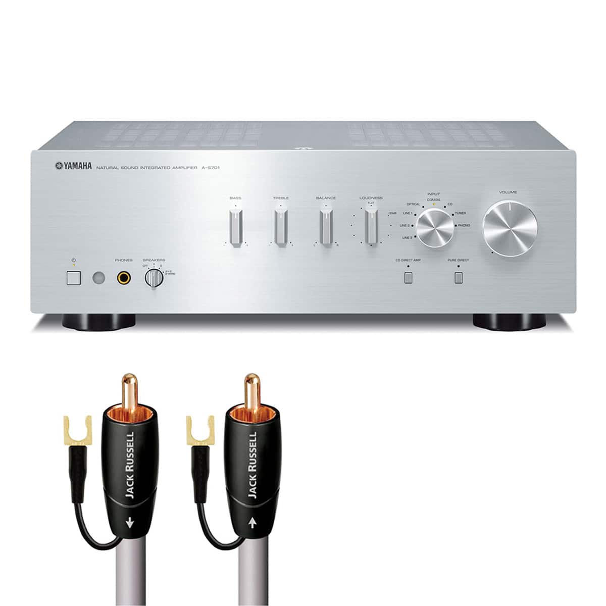Yamaha - A-S701 Amplifier Bundle with AudioQuest Jack Russell Cable - Silver