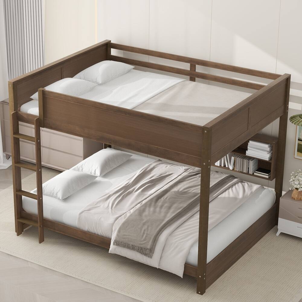 Angle. Loheer - Loheer Queen Over Queen Bunk Bed with Storage Cabinets and USB Ports Antique Wood - Antique Wood.