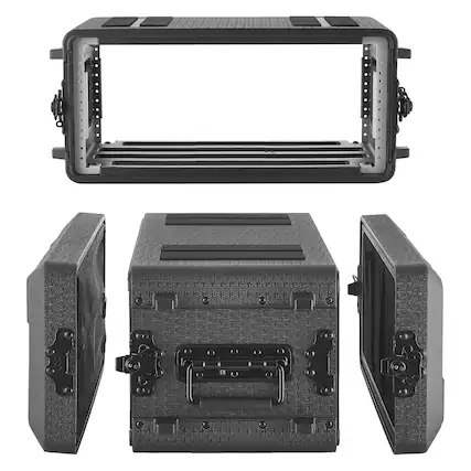 Front. VEVOR - 4U Rack Case, 12 in Depth, Rackmount Flight Case Shallow Rack with Microphone Compartment, Polyethylene Construction - Black.