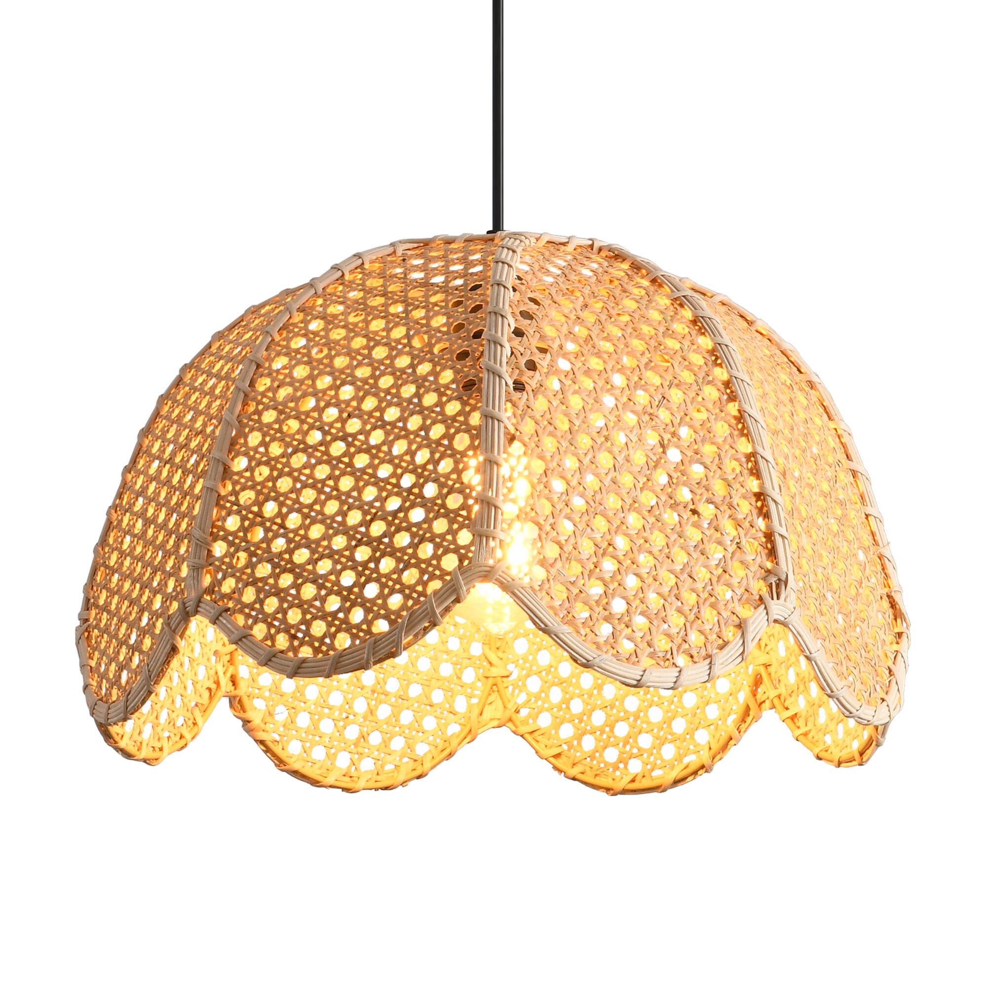 Alt View 6. Parrot Uncle - 1-Light Farmhouse Flower Shaped Brown Hand-Woven Natural Rattan Hanging Pendant Light.