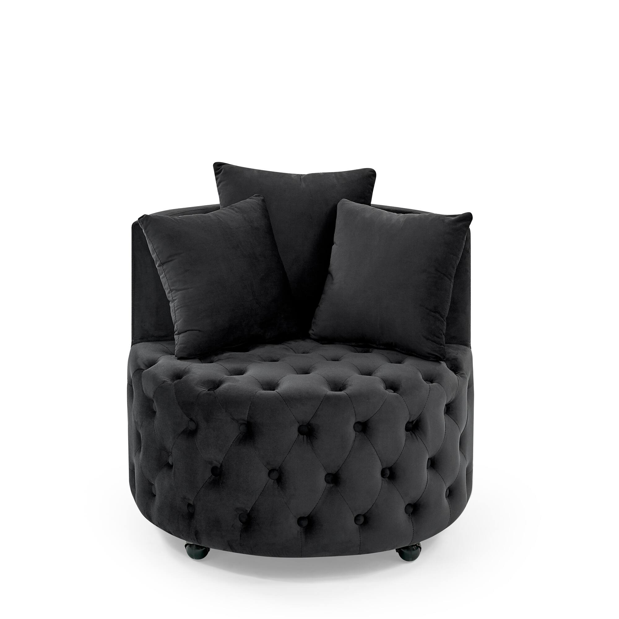 Alt View 1. GOODSILO - Luxury Upholstered Swivel Accent Chair with Tufted Back and Caster Wheels for Elegant Home Seating - Black.