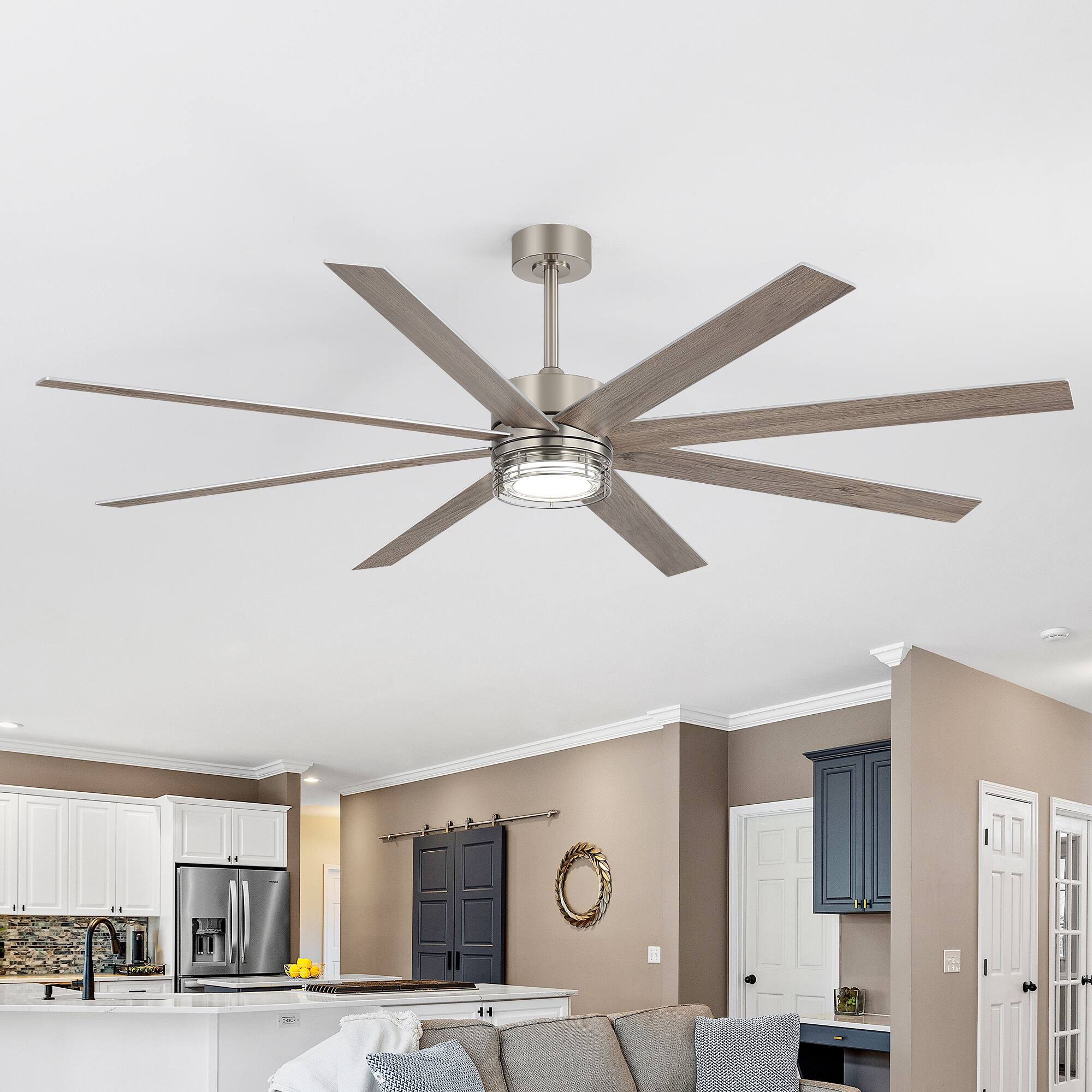 Angle. Breezary - 72-Inch Modern Ceiling Fan with Dimmable 3-Color LED Light 8 Blades DC Motor Remote Timer Downrod Mount - 72-inch White.