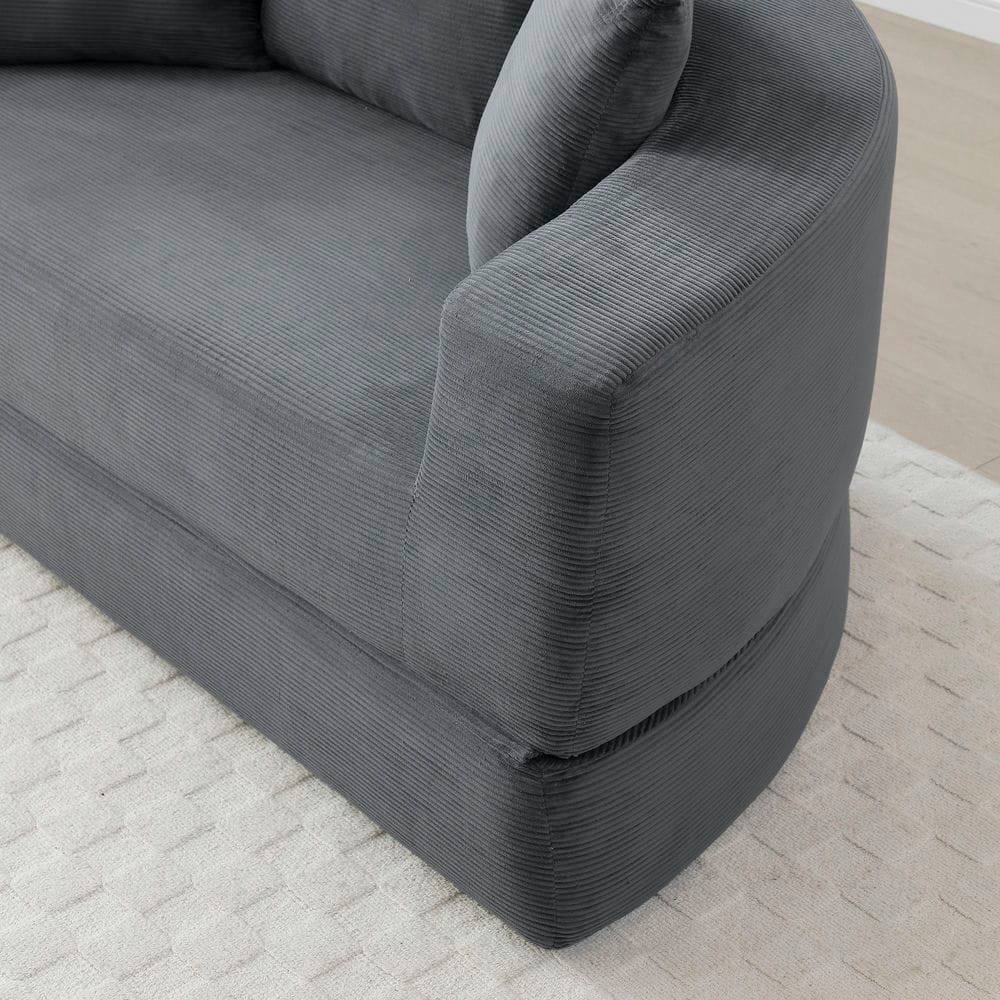 Alt View 5. Kadyn - Convertible Sofa Bed, Multi-Functional Circular Futon Floor Lounge Sofa, No Assembly Corduroy Fabric - Gray.