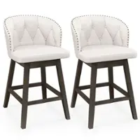 Costway - 2 PCS Counter Height Bar Stools Fabric Upholstered Island Stools with 360° Swivel Seat - Beige/Brown - Front_Zoom