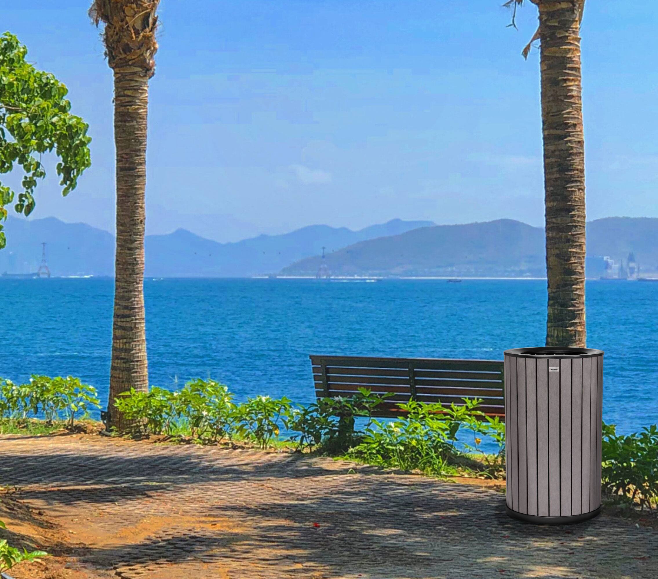 Alt View 8. Alpine Industries - 32 Gallon Outdoor Trash Can with Slatted Panels - Gray.