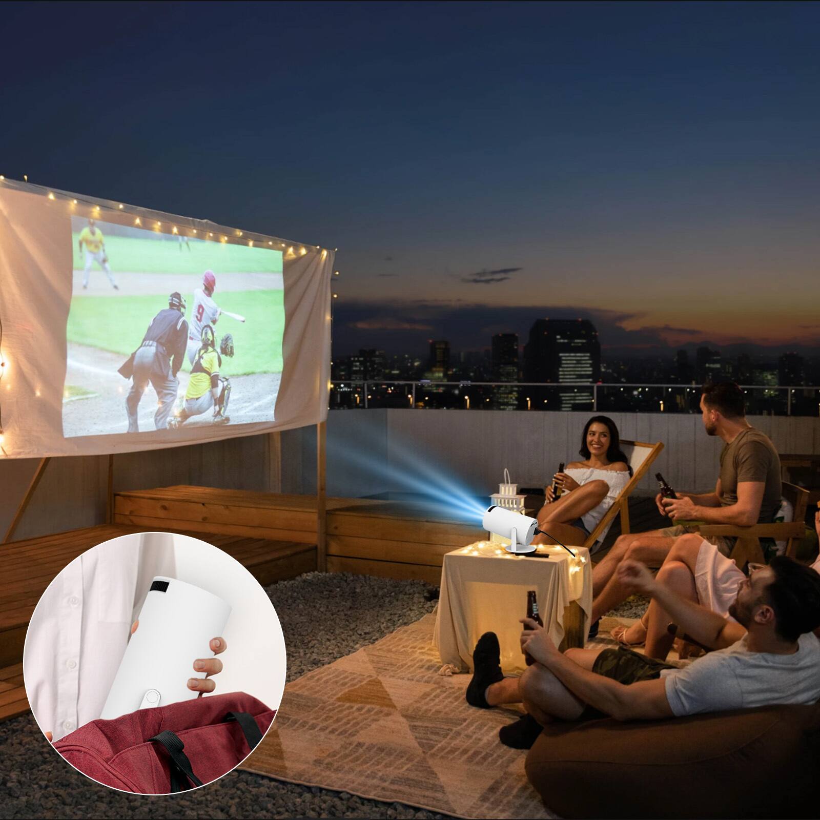 Alt View 5. BESTSKI - BESTSKI Portable Projector, 1080P HD, Wi-Fi 6, 4K Supported, Auto Keystone, White - white.