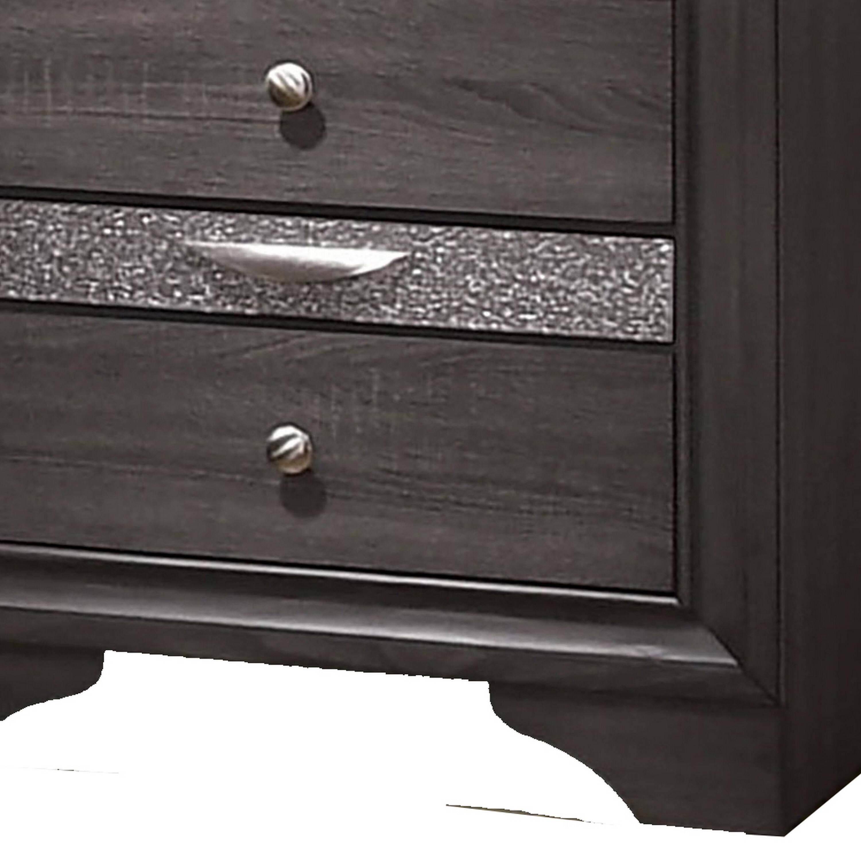 Alt View 3. Manhattan Lane - Wooden Nightstand with 2 Drawers and 1 Jewelry Drawer - Gray and silver.