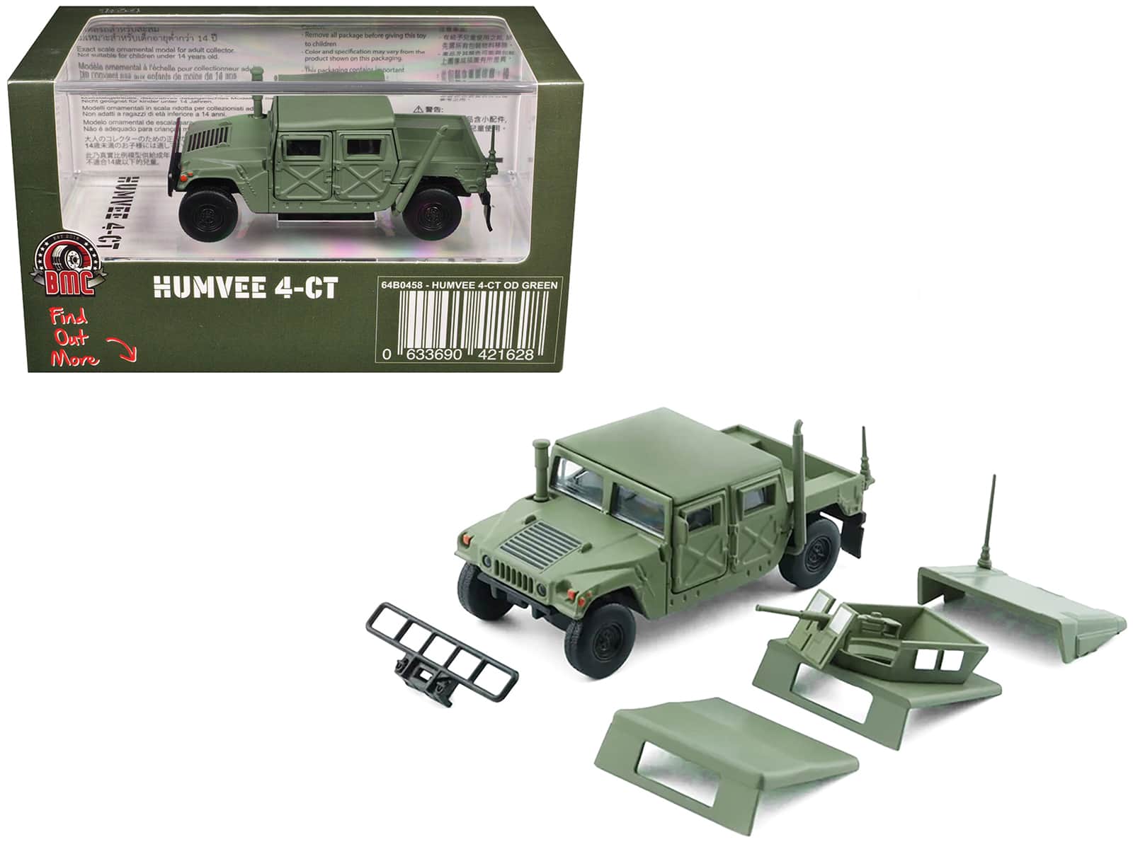 HUMVEE 4-CT Military Vehicle with Alternative Tops 1/64 Diecast Model Car by BM Creations - Olive Green