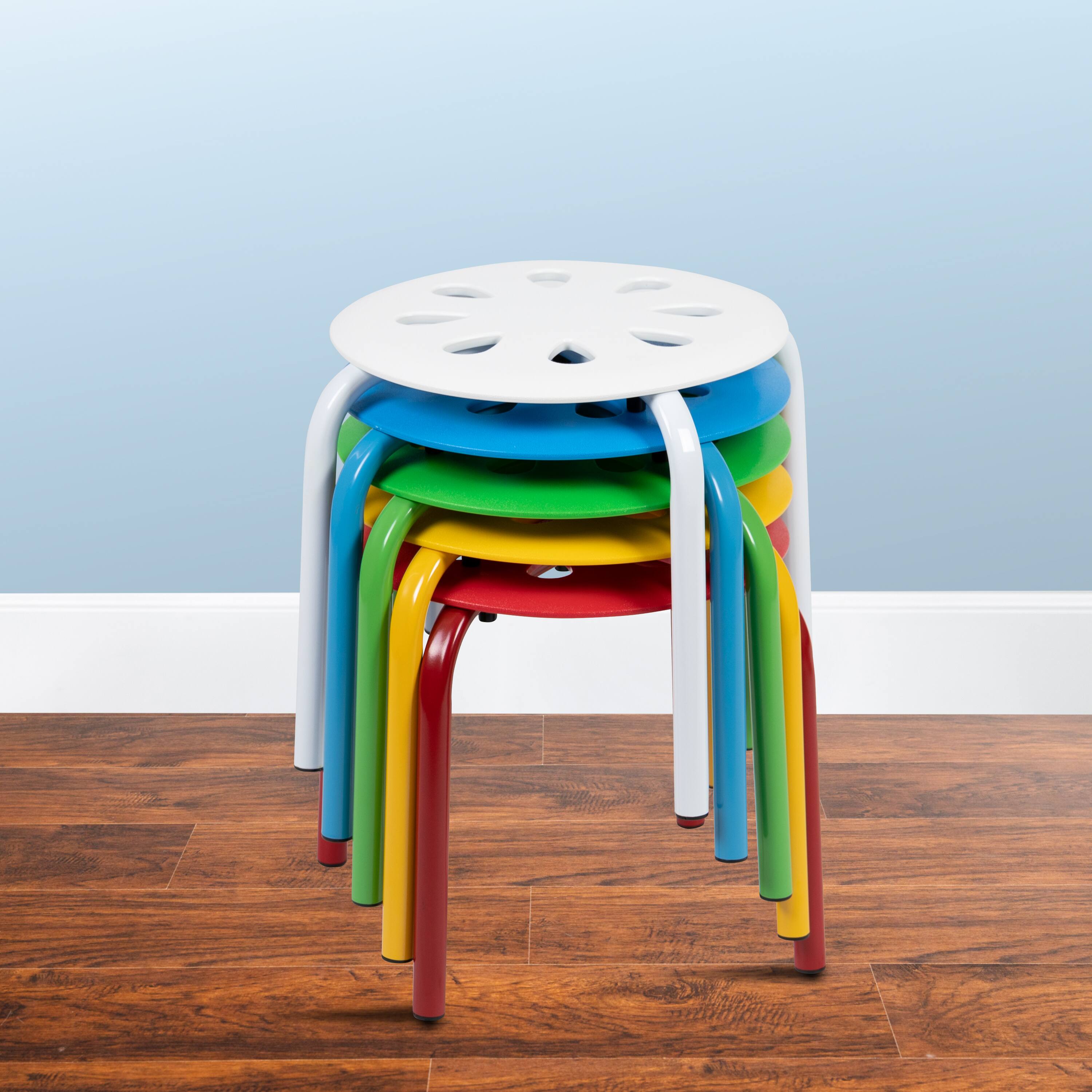 Alt View 1. Emma + Oliver - Plastic Nesting Stack Stools - Classroom/Home, 11.5"Height (5 Pack) - Assorted.