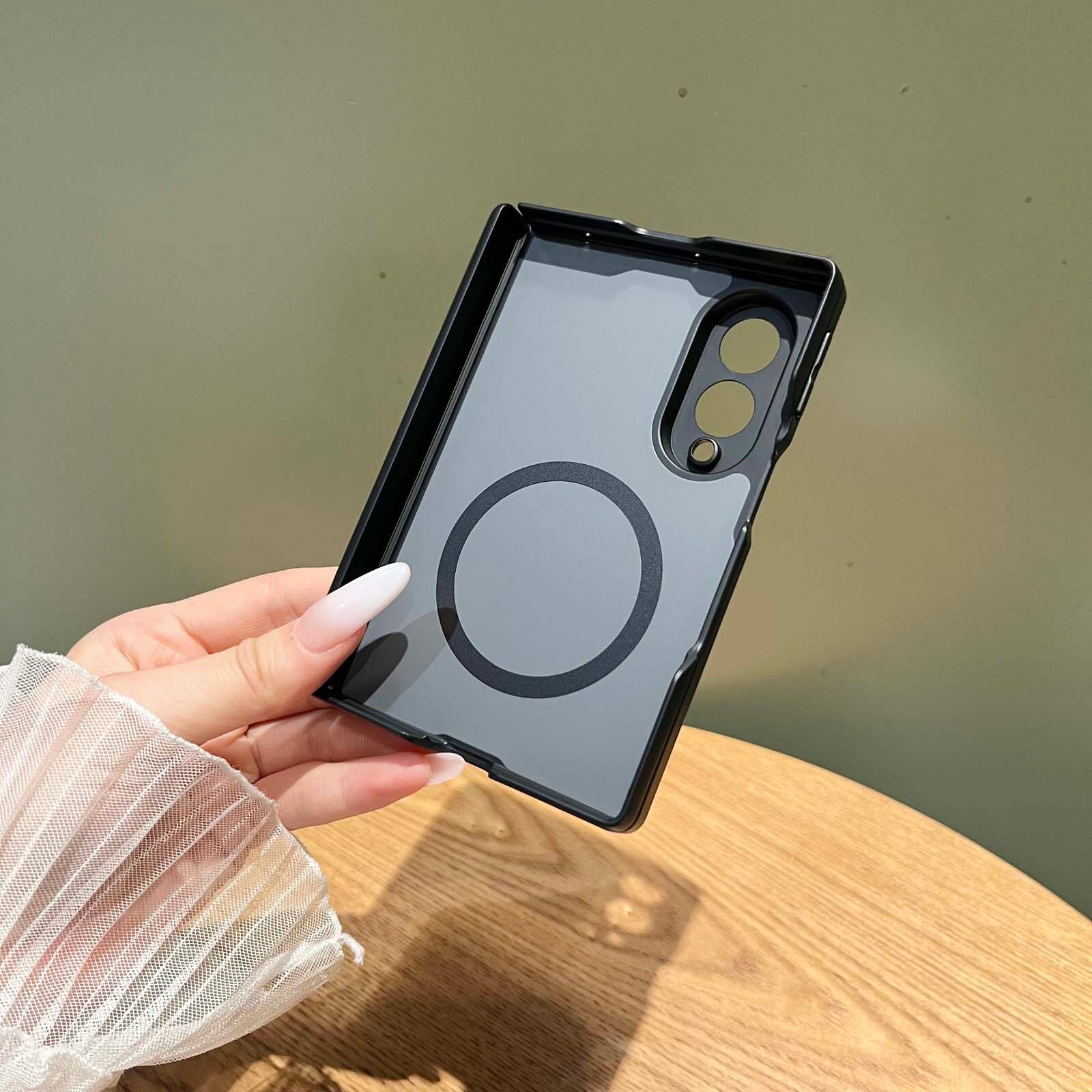 Angle. Dteck - Shockproof Magnetic Back Case for Samsung Galaxy Z Fold8, Slim Hybrid Cover with Hinge Guard, Raised Edge Screen Camera - Black.
