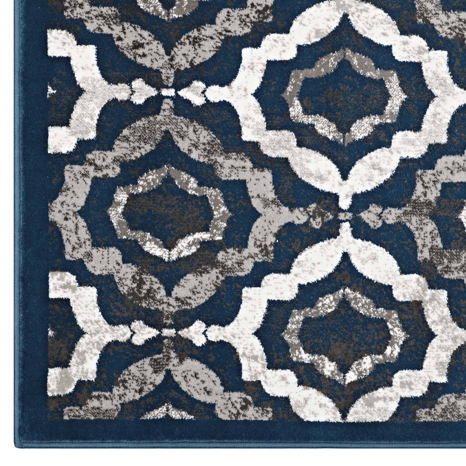 Alt View 1. Modway - Kalinda Rustic Vintage Moroccan Trellis Area Rug - Ivory Moroccan Blue and Brown.