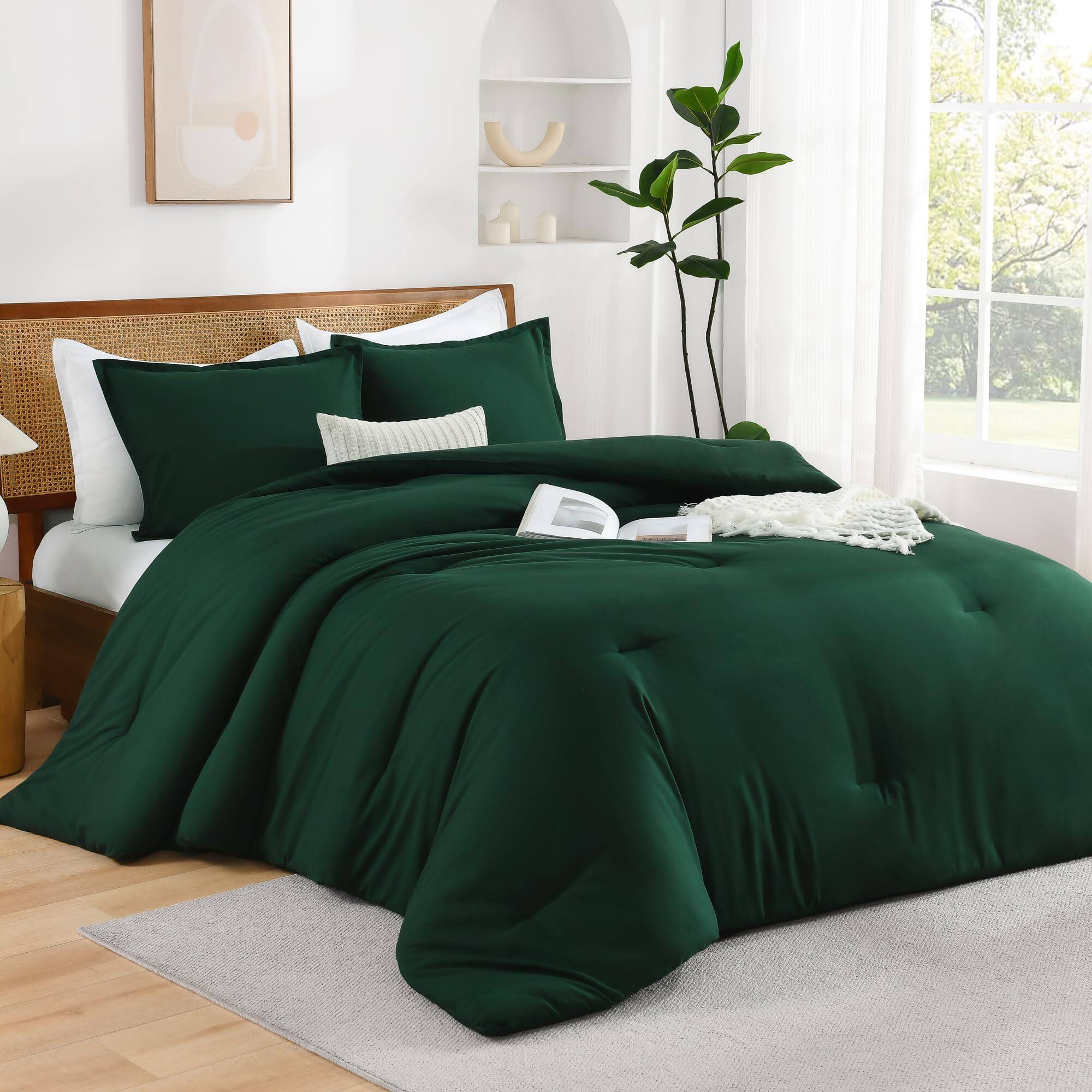 Alt View 2. Comfort Essence - Dark Comforter Set 3 Pieces Forest Hunter Boho Solid Bedding Sets Soft Cozy Lightweight Down Alternative All - Dark Green-Super King Plus(128"x120").