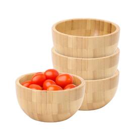MegaChef - 4 Piece 4.75 Inch Bamboo Wood Salad Bowl Set - Light Brown