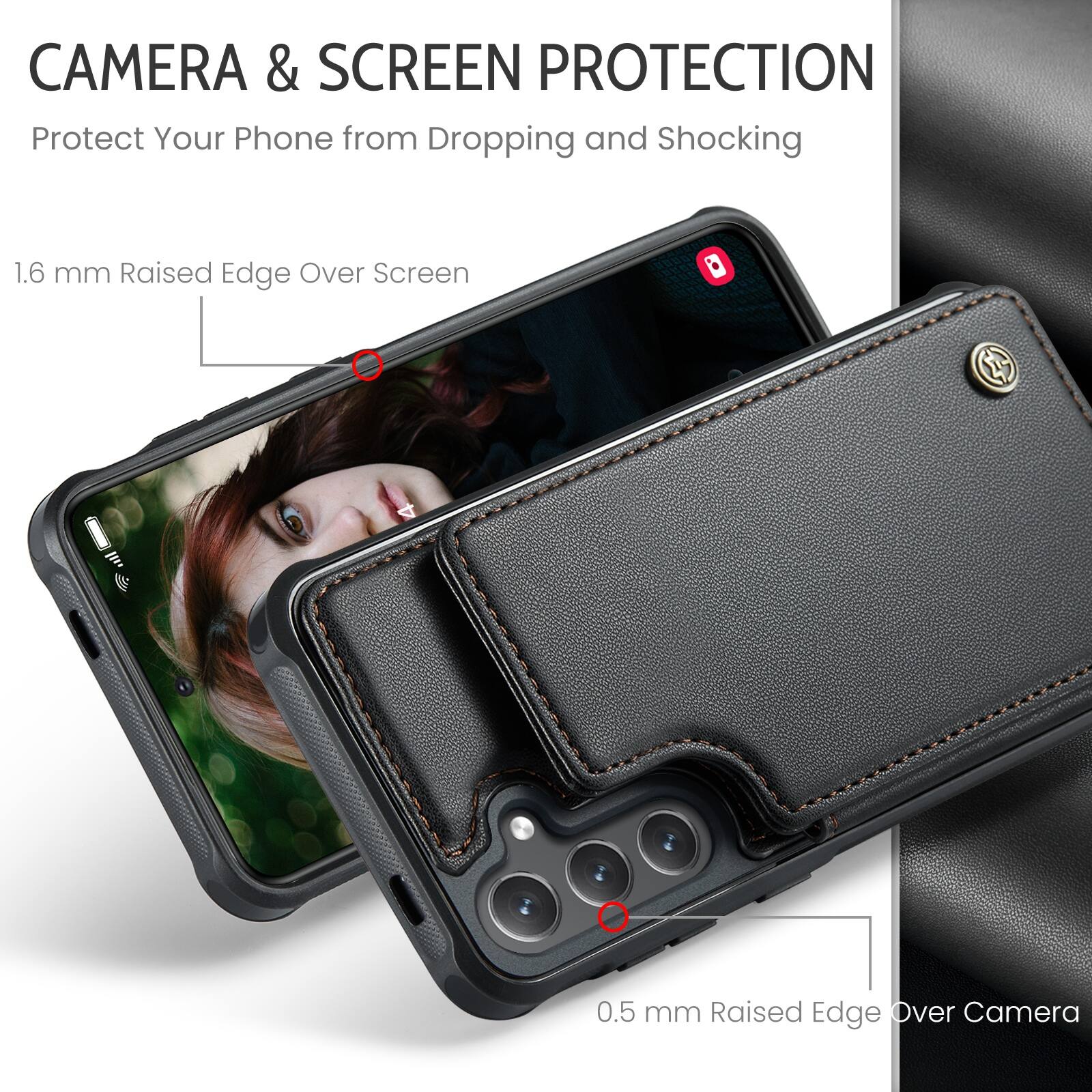 CAMERA & SCREEN PROTECTION  
Protect Your Phone from Dropping and Shocking  

1.6 mm Raised Edge Over Screen  

0.5 mm Raised Edge Over Camera