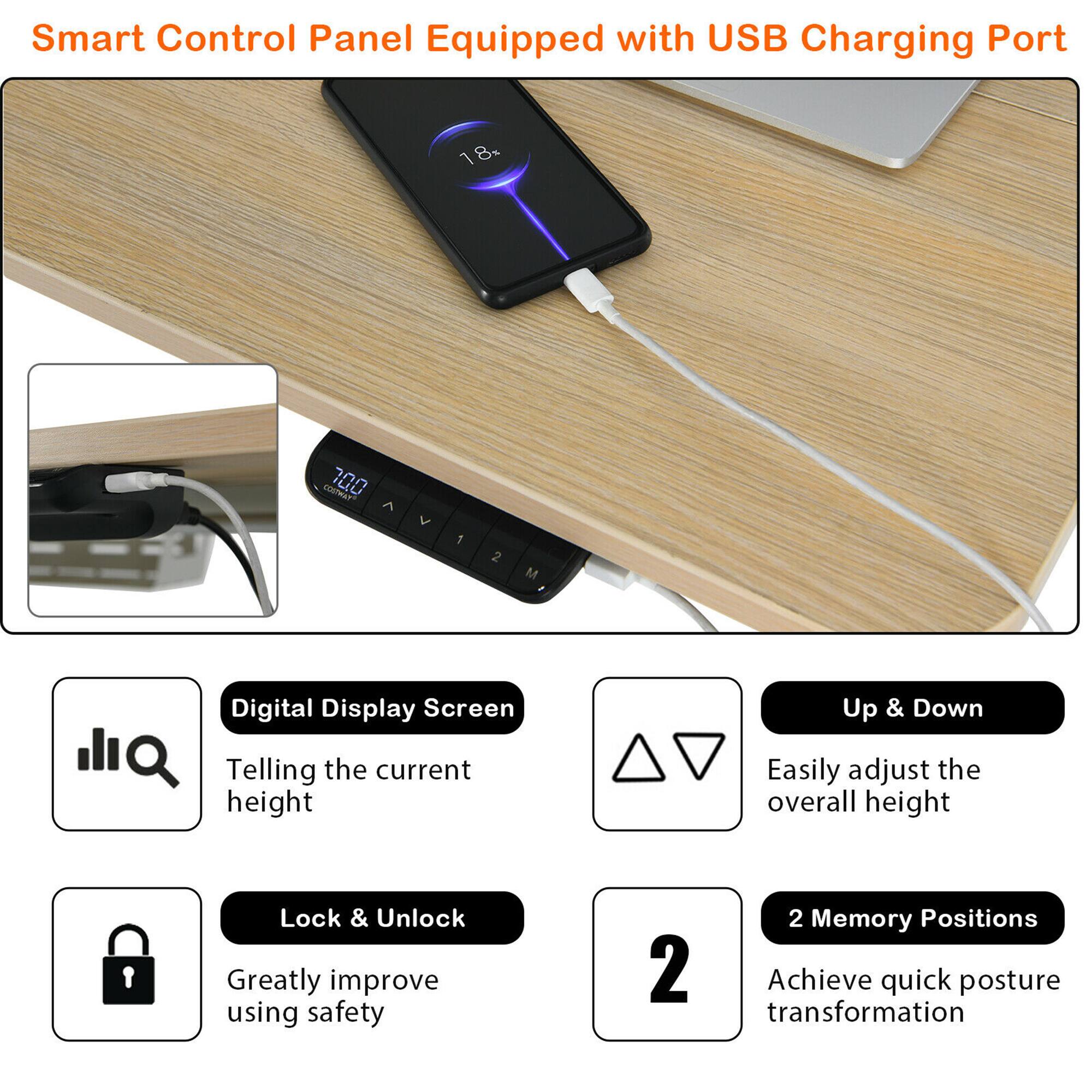 Smart Control Panel Equipped with USB Charging Port

- Digital Display Screen
  - Telling the current height

- Up & Down
  - Easily adjust the overall height

- Lock & Unlock
  - Greatly improve using safety

- 2 Memory Positions
  - Achieve quick posture transformation