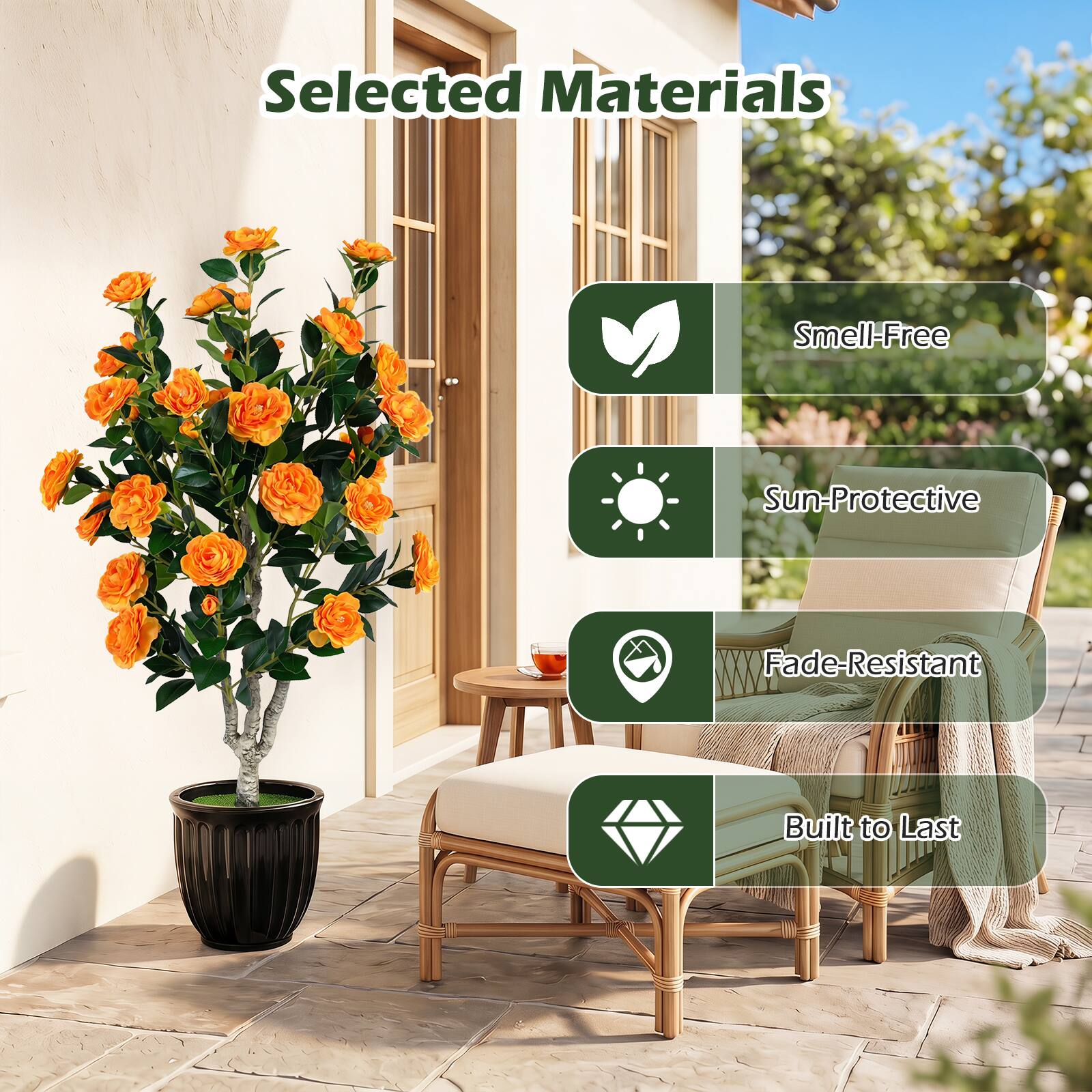 Selected Materials  
- Smell-Free  
- Sun-Protective  
- Fade-Resistant  
- Built to Last