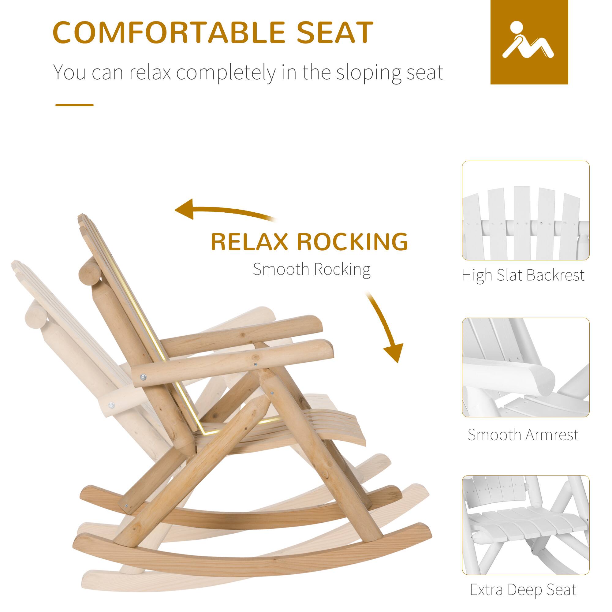 COMFORTABLE SEAT  
You can relax completely in the sloping seat  

RELAX ROCKING  
Smooth Rocking  

High Slat Backrest  
Smooth Armrest  
Extra Deep Seat