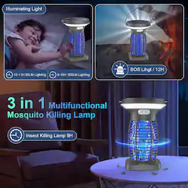 Anysun - Solar Bug Zapper Outdoor – 3-in-1 Mosquito Zapper Solar Powered, Cordless Bug Zapper Indoor with Night Light, Waterproof - Gray