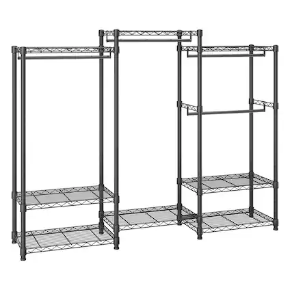 Front. VEVOR - Heavy Duty Clothes Rack, Rolling Clothing Garment Rack with 4 Hang Rods & 8 Storage Tiers, Adjustable Custom Closet Rack - Black.