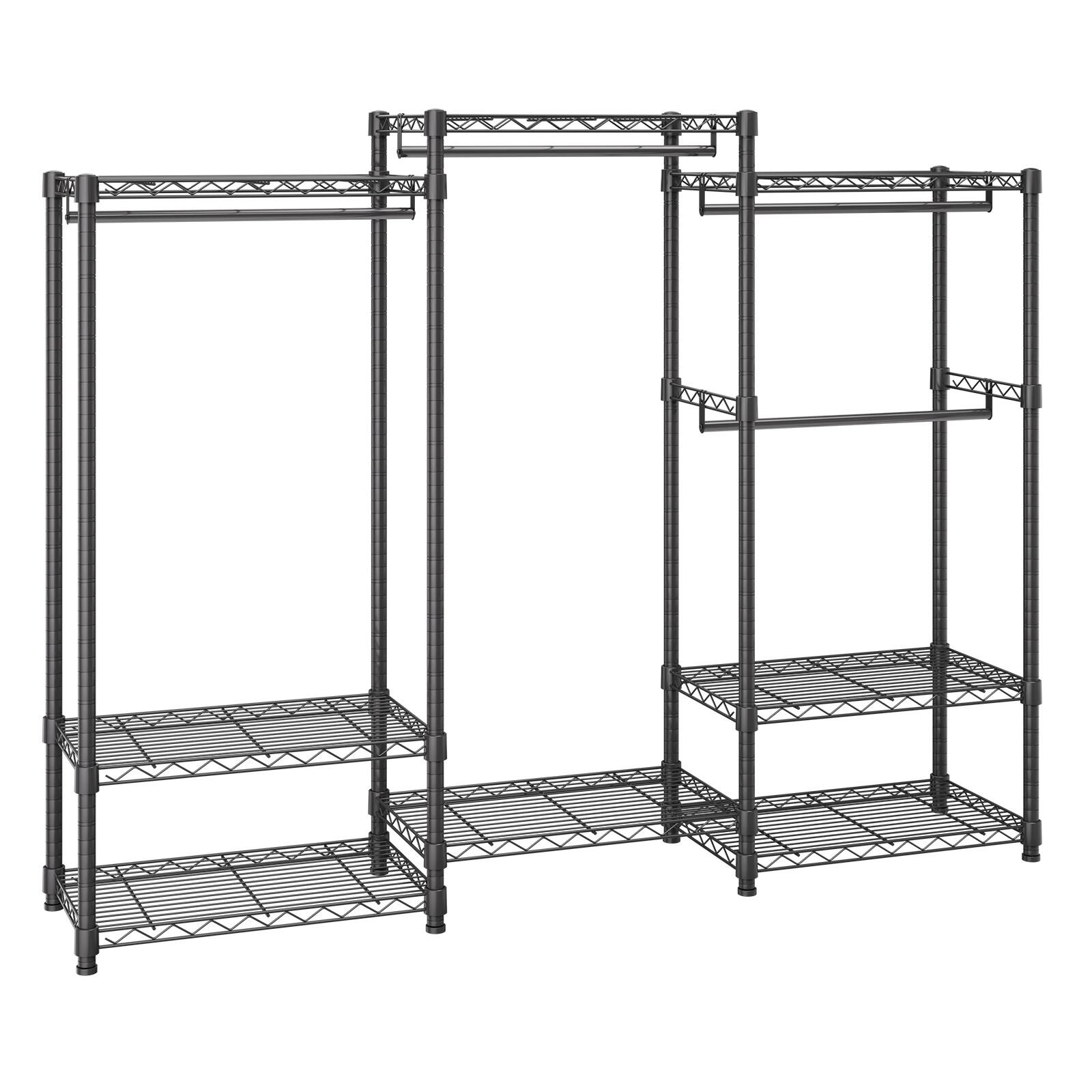 VEVOR - Heavy Duty Clothes Rack, Rolling Clothing Garment Rack with 4 Hang Rods & 8 Storage Tiers, Adjustable Custom Closet Rack - Black