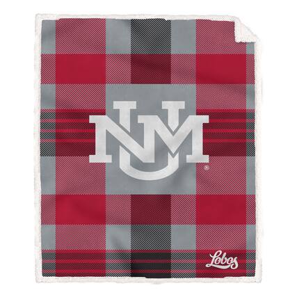 Front. Pegasus - New Mexico Lobos 60- x 70- Plaid Steel Ultra Cozy Sherpa Blanket - Multicolor.