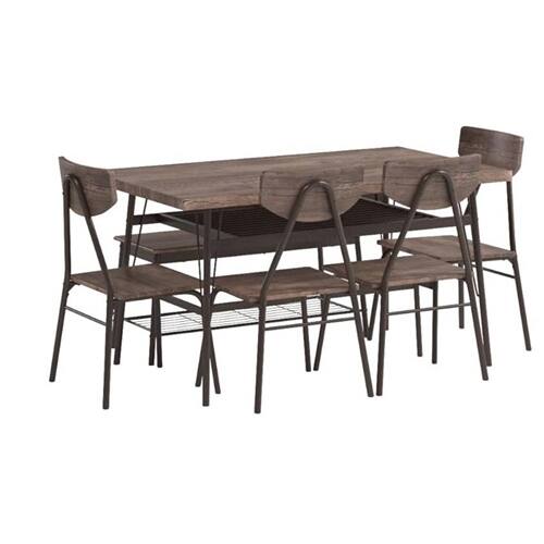 SlickBlue - Modern 6-Piece Dining Set with Wood Top Table, 4 Chairs, and Storage Bench - Brown