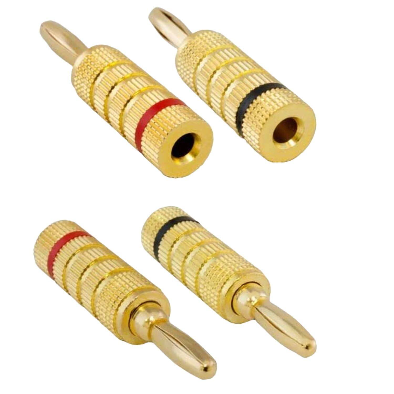 Angle. Sanoxy - 1 Pair of Speaker Banana Plugs – Gold-Plated, Closed-Screw Type, Accepts Bare Wire or Spades - Black.
