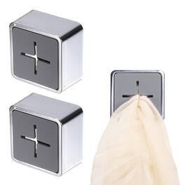 Unique Bargains - 2pcs Push Towel Hooks, Square Adhesive Dish Towel Hook, Easy Wall Mount Holder for Kitchen Bathroom Hand Towels - Bright Gray
