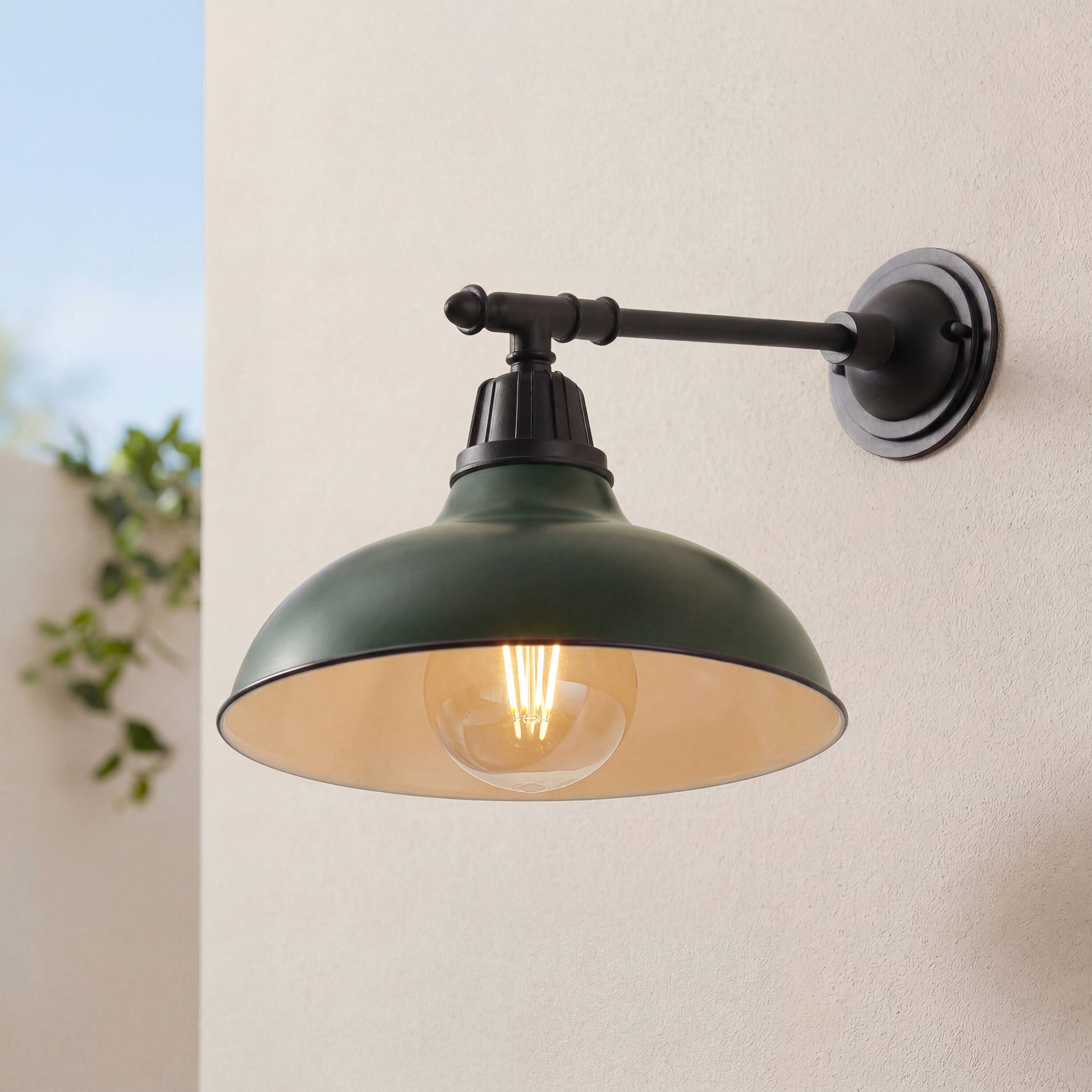 Alt View 1. Jonathan Y - Wallace 12.25" 1-Light Farmhouse Industrial Indoor/Outdoor Metal LED Victorian Arm Outdoor Sconce, Kumbu Green/Black - Kombu Green.