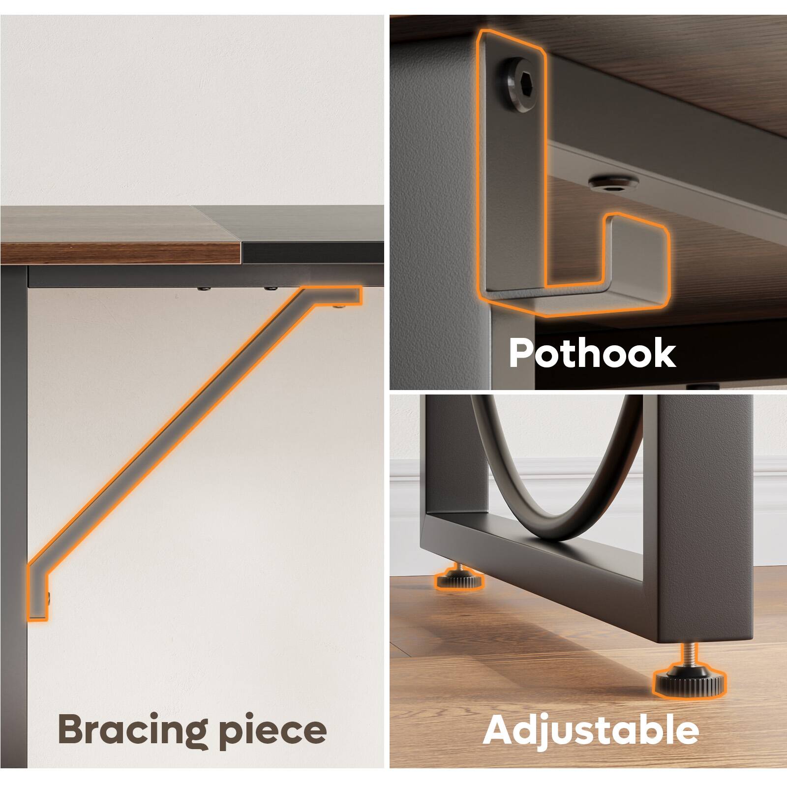 Pothook, Bracing piece, Adjustable