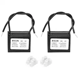Unique Bargains - 2pcs 3.5uF CBB61 Capacitor, AC 450V 2-Wire for Ceiling Fan, Motor Generator, Blower, Exhaust Fan - Black