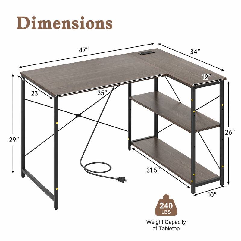 Dimensions: 47" x 34" x 12" x 23" x 35" x 29" x 26" x 31.5" x 10"  
Weight Capacity of Tabletop: 240 LBS