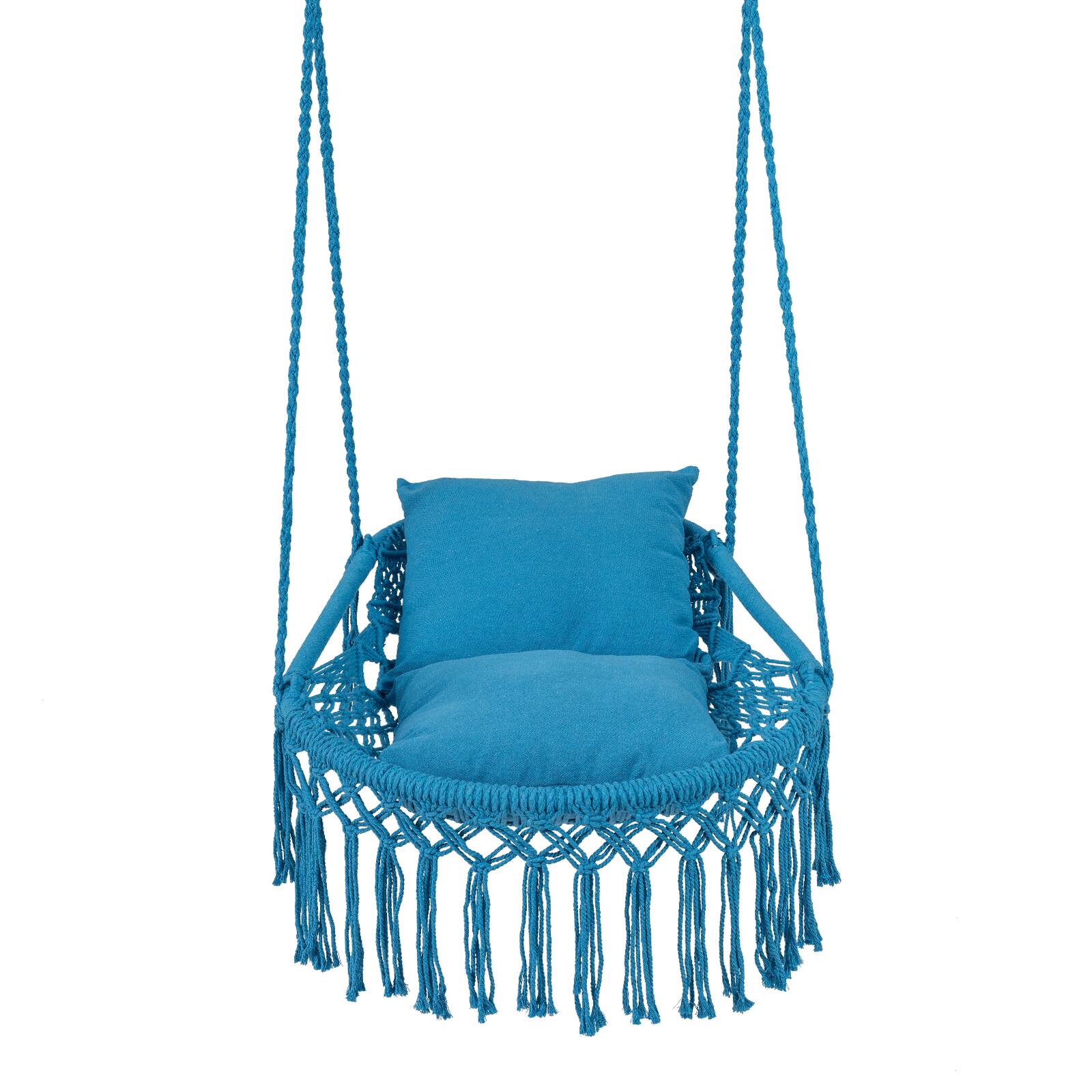 Alt View 9. Costway - Costway Macrame Swing Chair with 2 Removable Cushions, Enduring Polyester Cotton Ropes - Blue.