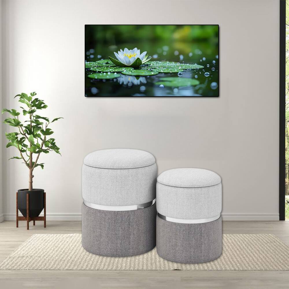 Front. Hivvago - 2-Piece Fabric Storage Ottoman Set with Velvet and Linen Upholstery - Gray.