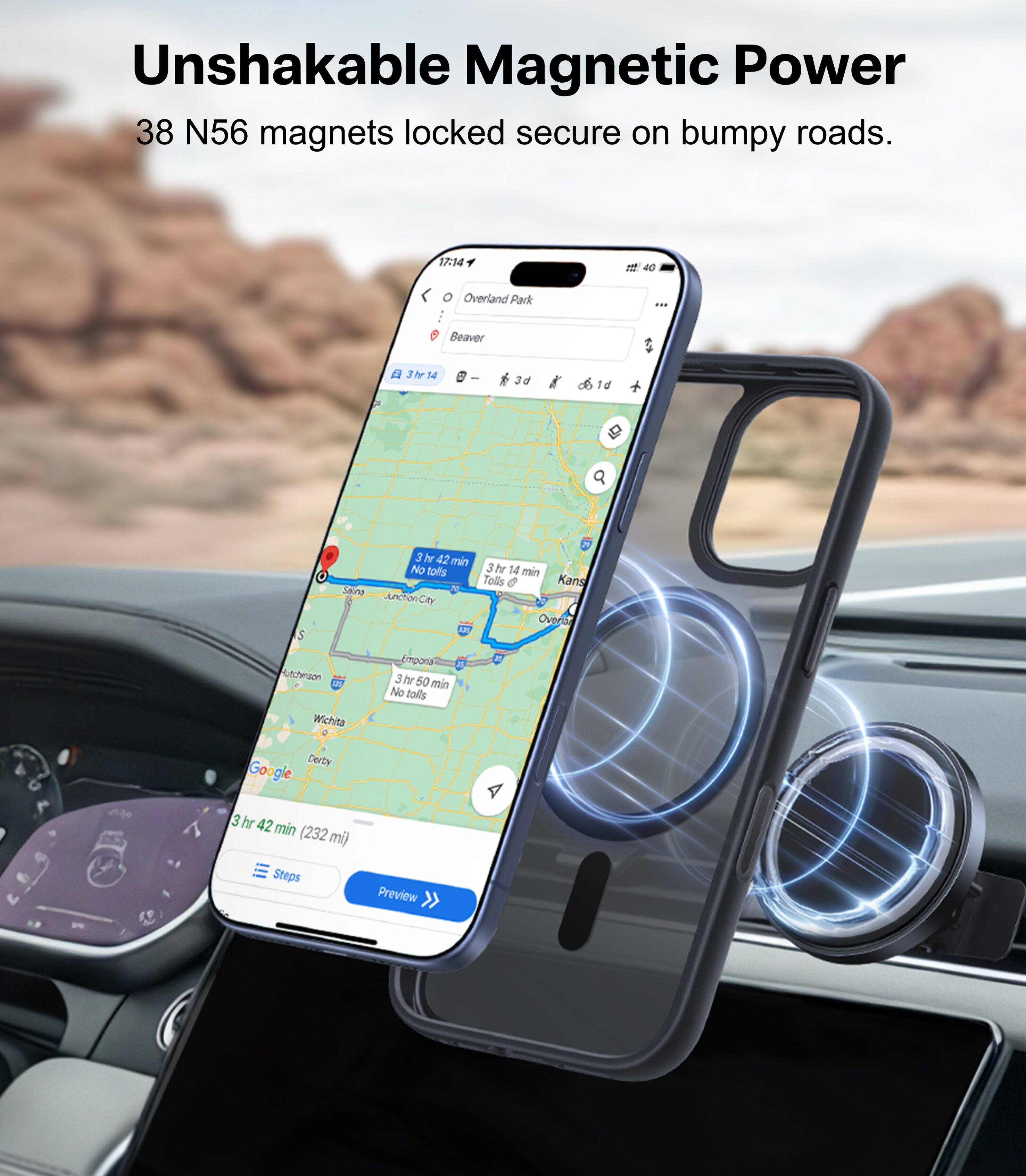 Unshakable Magnetic Power  
38 N56 magnets locked secure on bumpy roads.  

17:14  
Overland Park  
Beaver  
3h 14m  
3d  
1d  
3h 42m (232 mi)  
Steps  
Preview  

3h 50m  
No tolls  
Wichita  
3h 42m (232 mi)  
Steps  
Preview  

Google