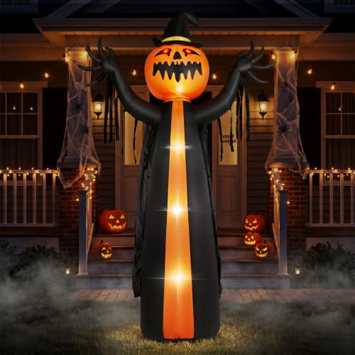 Winado - 10FT Halloween Inflatable Pumpkin Man, Pumpkin Ghost with Lights, Rotating Head for Outdoor Holiday Party Decorations - Yellow & Black