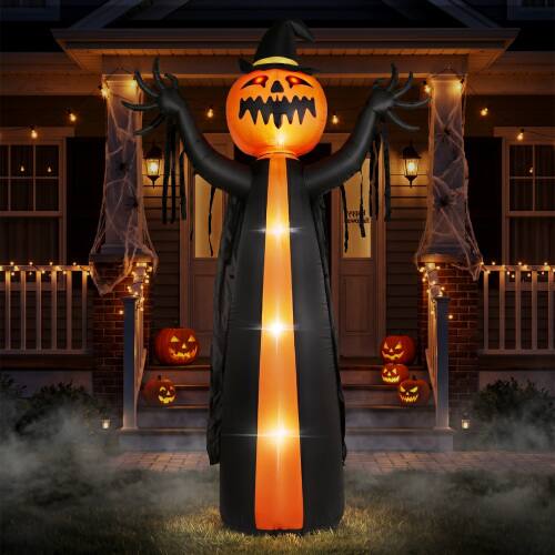 Front. Winado - 10FT Halloween Inflatable Pumpkin Man, Pumpkin Ghost with Lights, Rotating Head for Outdoor Holiday Party Decorations - Yellow & Black.