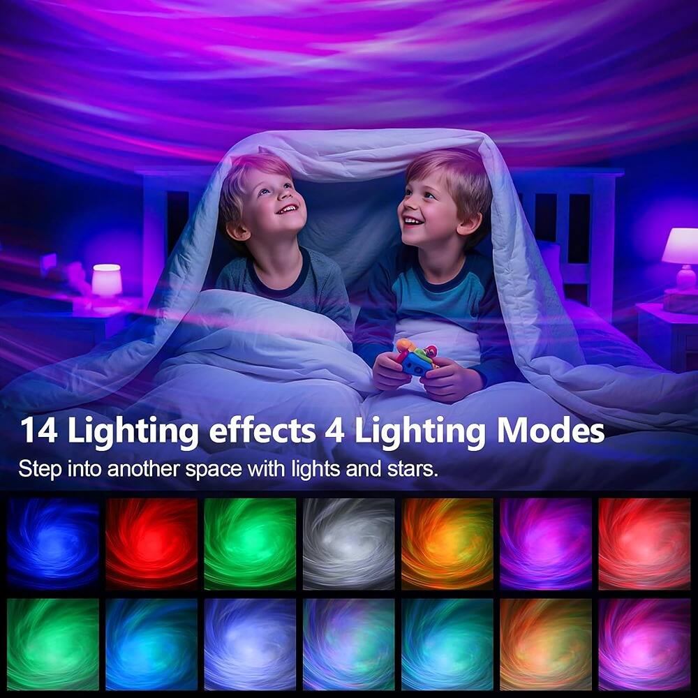 14 Lighting effects  
4 Lighting Modes  
Step into another space with lights and stars.