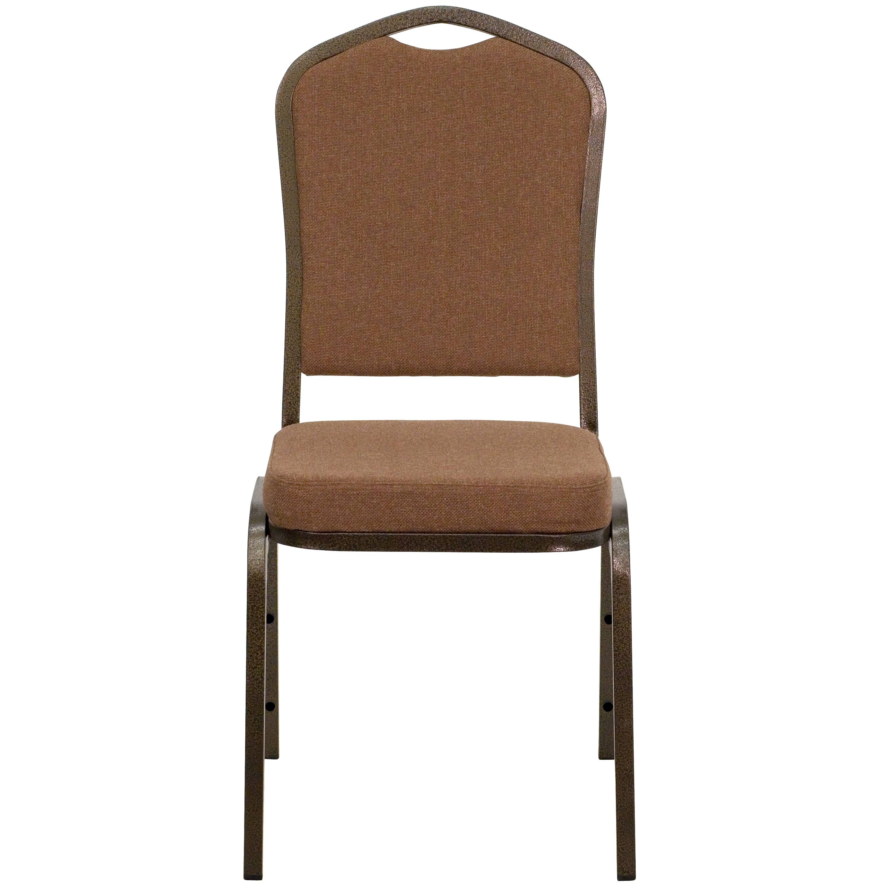 Alt View 7. Emma + Oliver - Crown Back Stacking Banquet Dining Chair - Coffee Fabric/Gold Vein Frame.