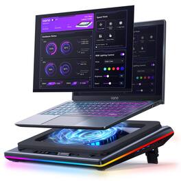 HongFei - V12 Ultra Laptop Cooling Pad for 15.6"-19" laptops, RGB Gaming Fan Cooler Stand, 5.5" Turbo Fan, 3-Port USB 3.0 - Black