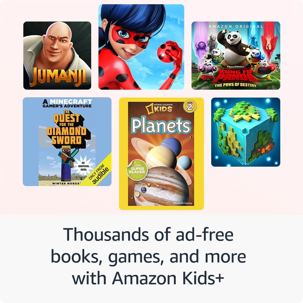 AMAZON ORIGINAL JUMANJI A MINECRAFT GAMER'S ADVENTURE THE QUEST FOR THE DIAMOND SWORD EEAMRA KUNG FU PANDA THE PAWS OF DESTINY Looney Tunes: Plants vs. Zombies THE POWERS OF STEEL Thousands of ad-free books, games, and more with Amazon Kids+